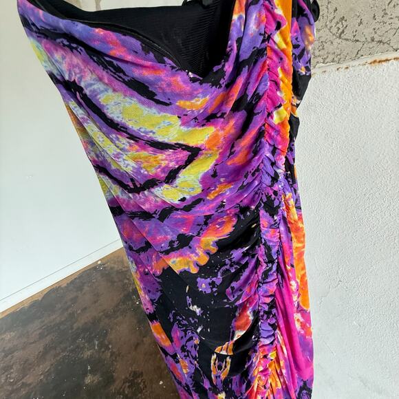 Rampage Dress One Shoulder Ruched Cocktail Mini Tie Dye Multicolor Y2K Party - Picture 7 of 7